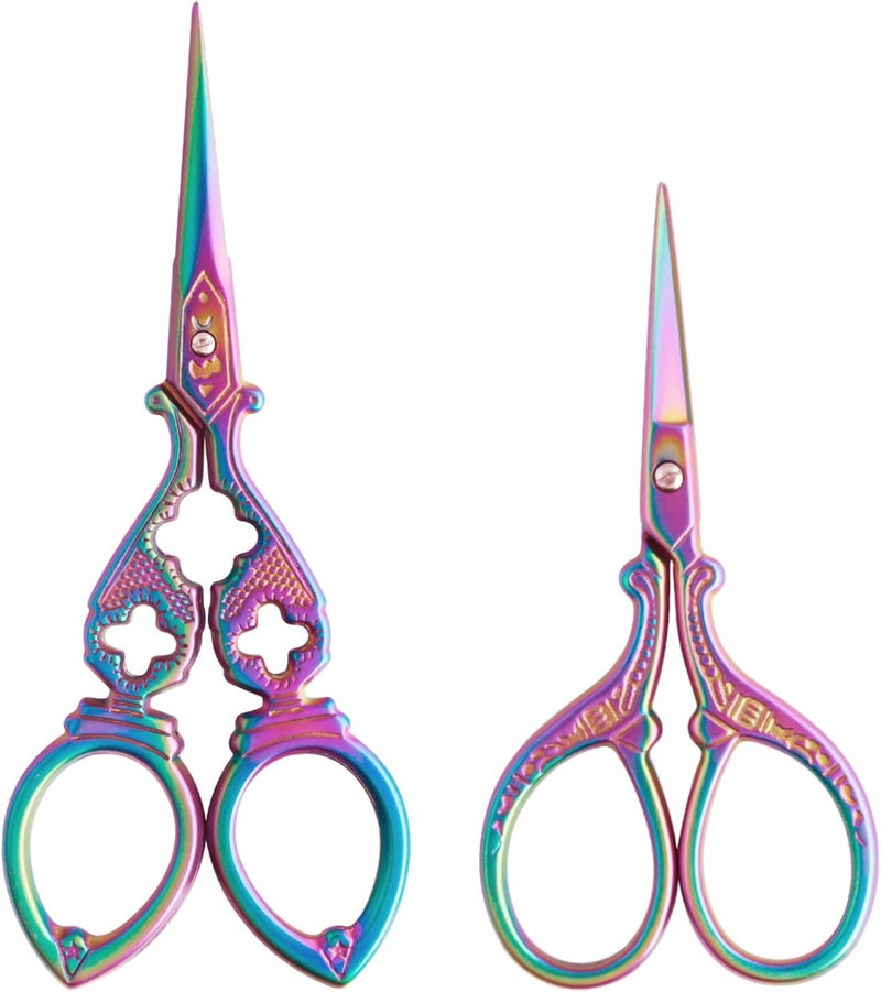 Asdirne Embroidery Scissors, Stainless Steel Sharp Tip Scissors, DIY Tools for Embroidery, Craft, Needle Work, Art Work & Everyday Use, 2 Pcs, 4.7"/5.3", Colourful - Image 1